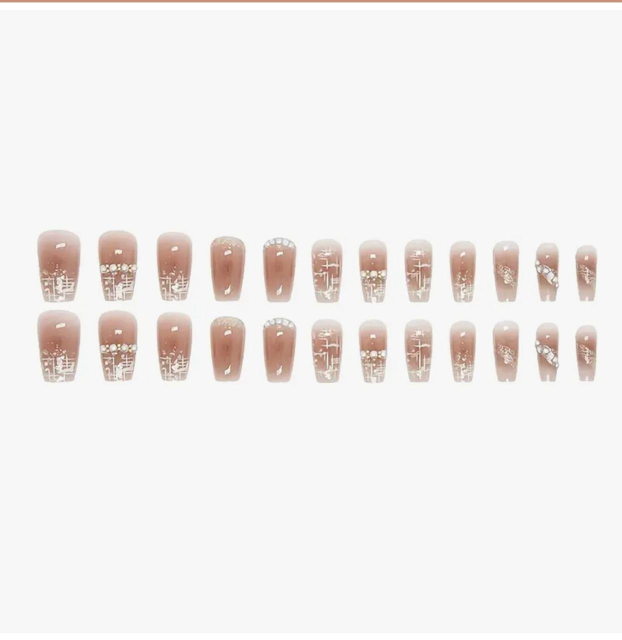 Chic Pink Ballet Press-On Glossy Finish Nails with Pearls & Glitter image 5