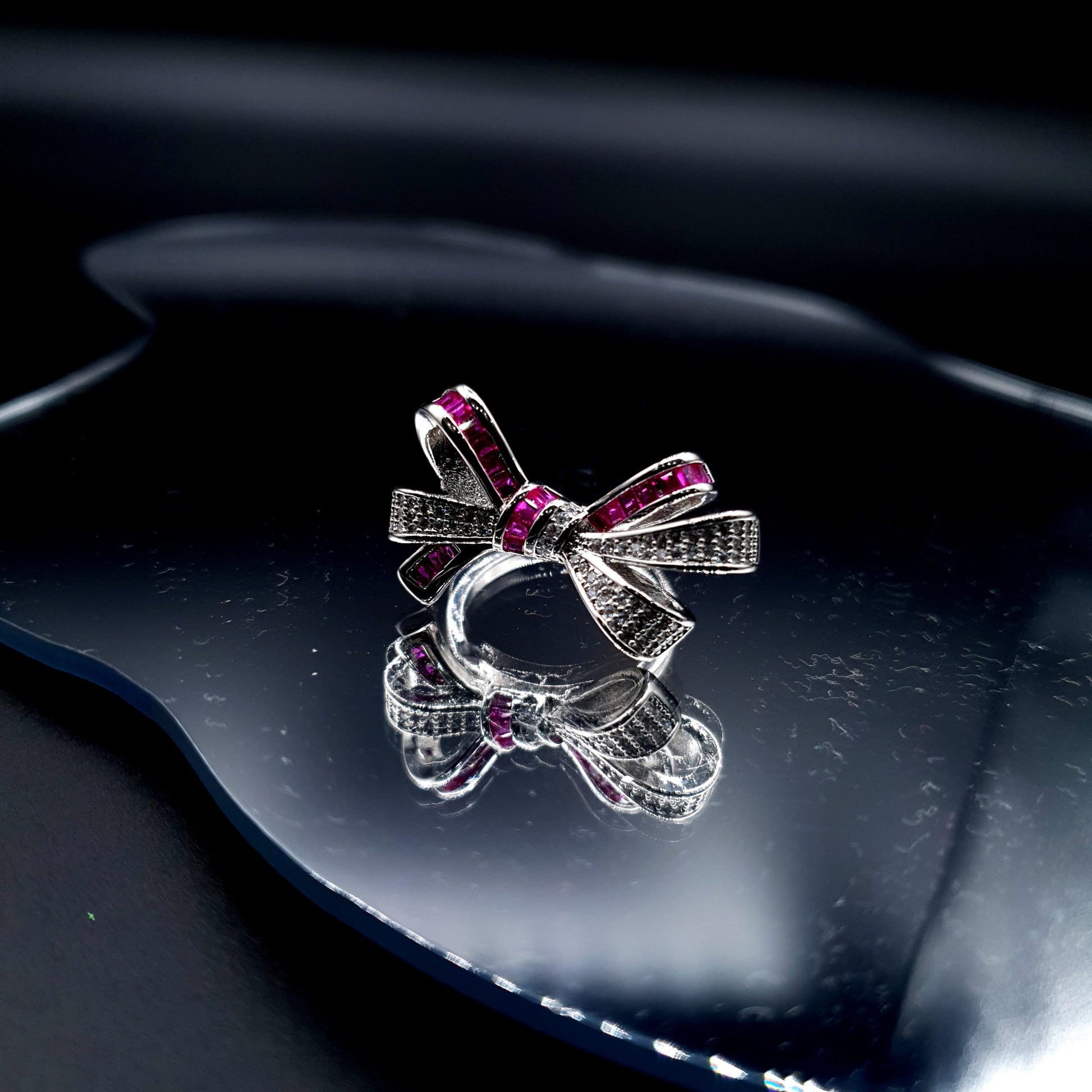 PINK-WHITE BOW RING (Adjustable) image 0