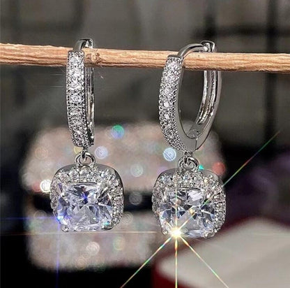 Square Shaped Shimmering Cubic Zirconia Inlaid Earrings image 1