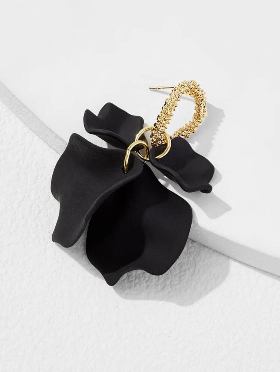Petal Drop Earrings, featuring a delicate and elegant design inspired by nature's beauty - Black image