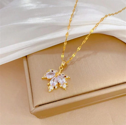 Stylish Cubic Zirconia Maple Leaf Necklace Set image 4