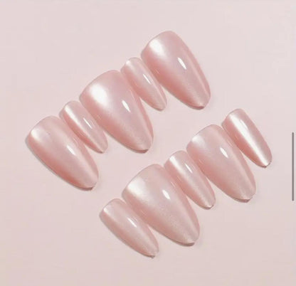 Pink Cat-Eye Shiny Almond-Shaped Nails image 3