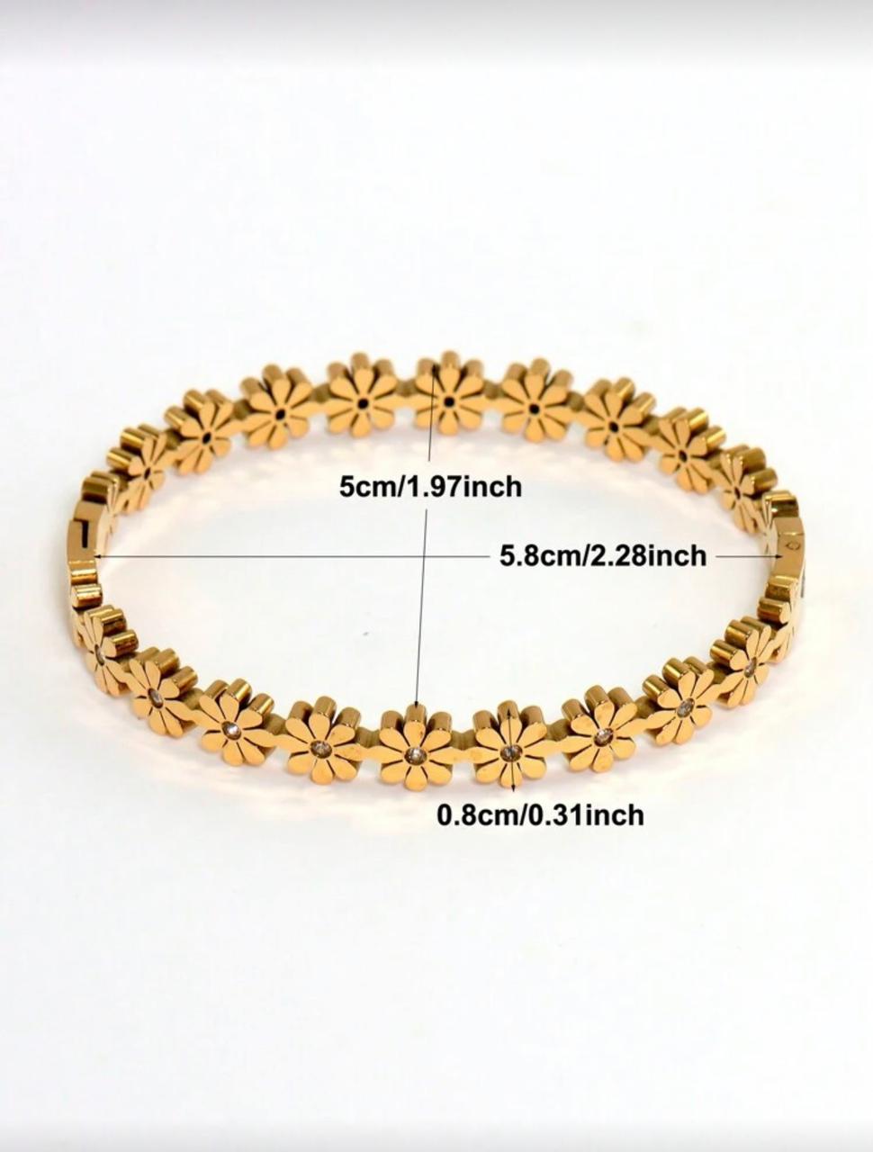 Fashion Stainless Steel Cubic Flower Decor Bracelet, Suitable For Women's Daily Wear Valentines,Mom,Mother,Mother's Day,Gift image 2