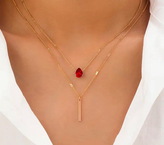 Elegant Teardrop Zirconia Pendant with Double-Layer Chain. image 0