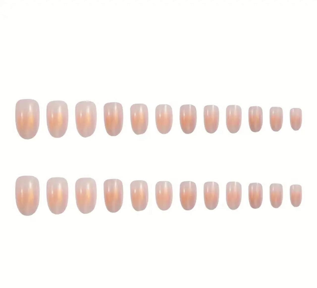 Short Almond Shaped Press-On Nails Set, Gradient Cat Eye Design image 1