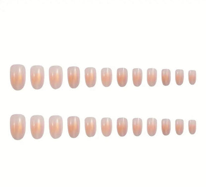 Short Almond Shaped Press-On Nails Set, Gradient Cat Eye Design image 1