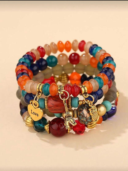 4pcs Boho Style Retro Print Charm Bracelet Jewelry Set For Women image 1