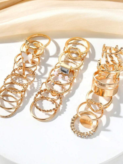 24pcs Vintage Heart Ring Set Skeleton Butterfly Pearl Crystal Geometric Ring image 2