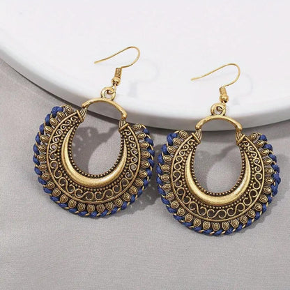 Vintage Style Round Baroque Pendant Jhumke - Blue image