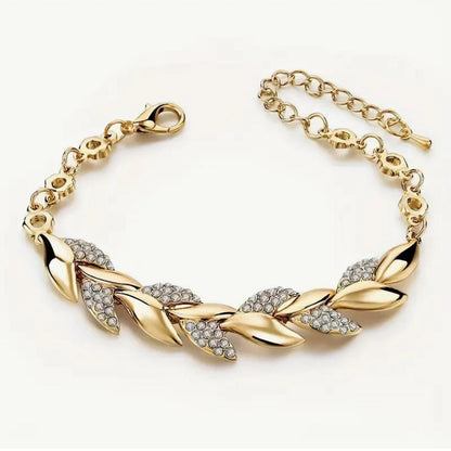Fashion Alloy Bracelet with Leaf-Shaped Rhinestone Mosaic Design - No Plating, Elegant Daily Wear image 2