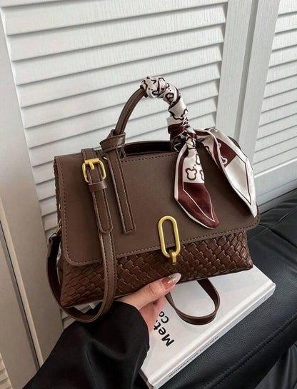 Classic Fashion Women Woven Colorblock Tote Shoulder Bag image 6