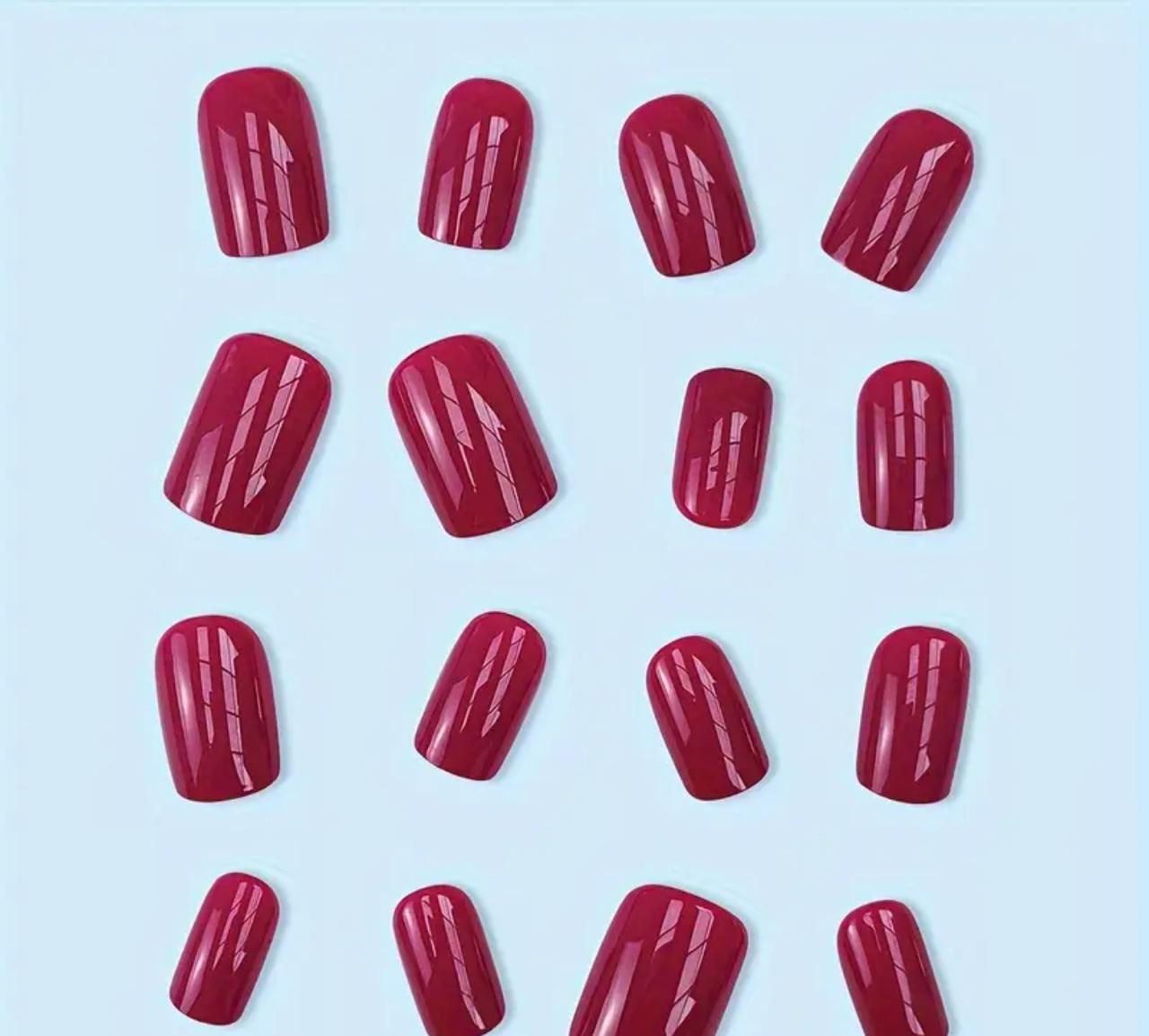 Glossy Shocking Pink Press On Nails Medium Square Fake Nails image 1