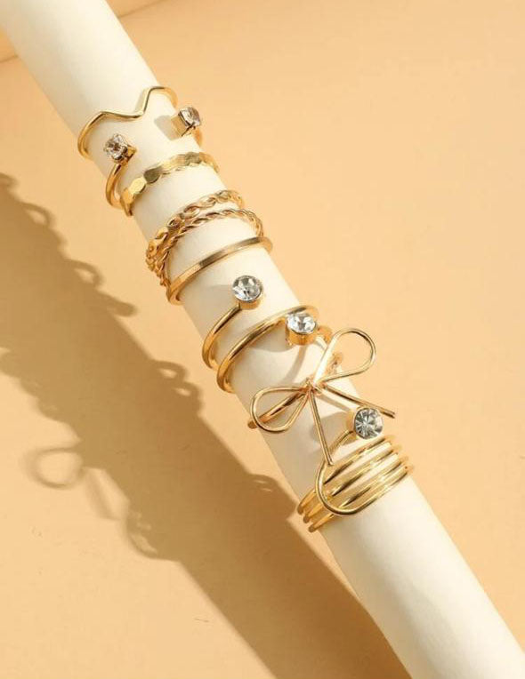 8pcs Bow & Rhinestone Decor Ring image 0