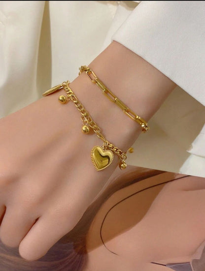 Fashion European Style Double-Layer Heart Pendant Chain Bracelet image 3