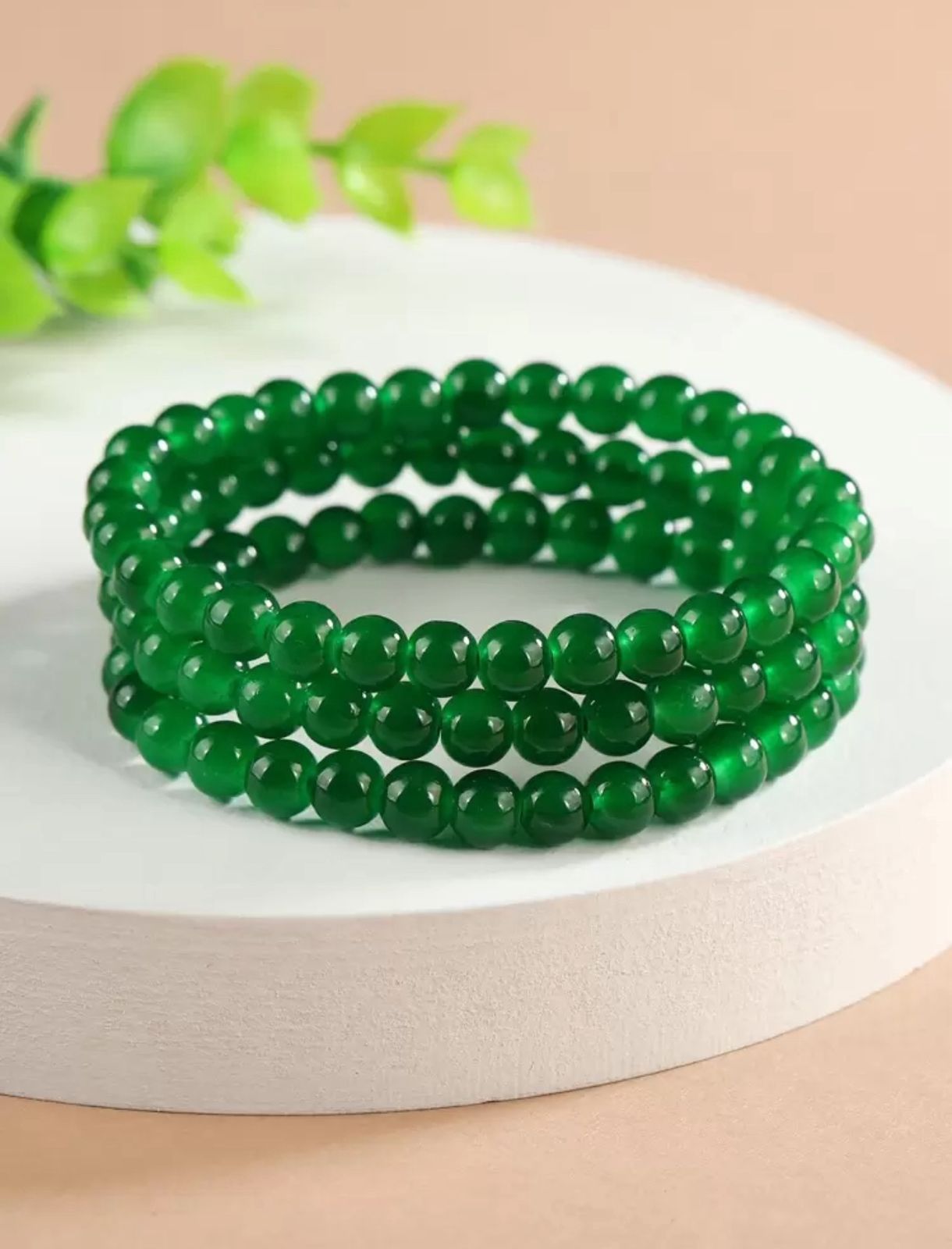 3pcs Jade Green Color Bracelets, Suitable For Daily Wear image 2