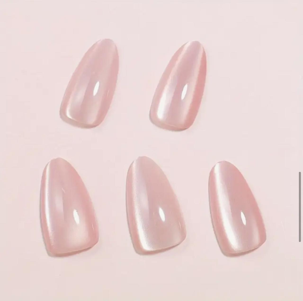 Pink Cat-Eye Shiny Almond-Shaped Nails image 2