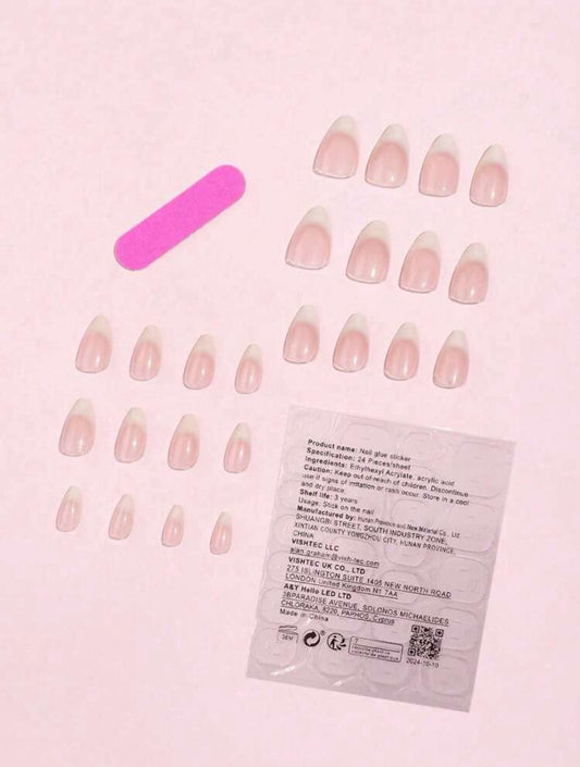 Short Almond Shape French Nail Art Tips With Gradient Nude & Milky White Colors image 1
