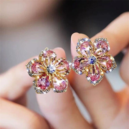 Flower Stud Earrings With Shiny Rhinestone image 1