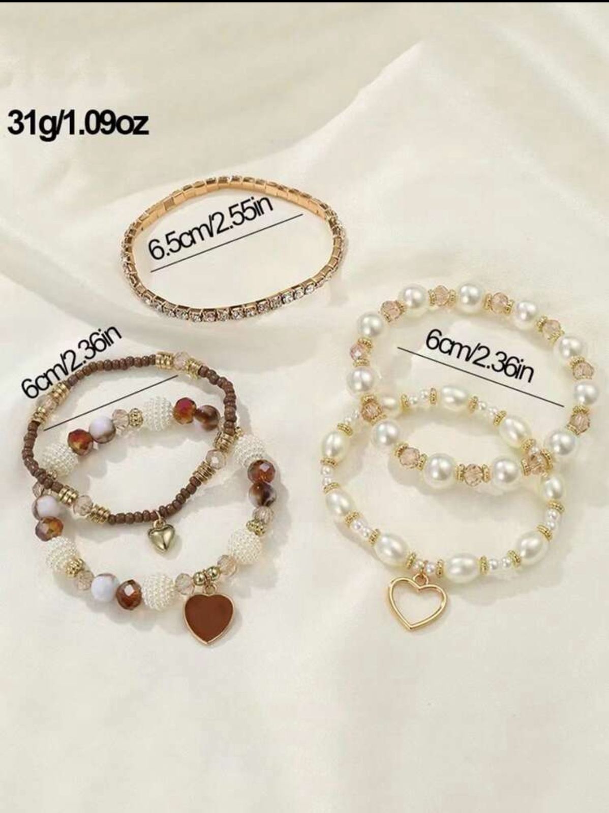 Handmade Pearl Beaded Bohemian Heart Bracelet Set, Versatile Layered Bangle Wristband Suitable For Women Daily, Party Wear, Gift For Friends And Family image 2
