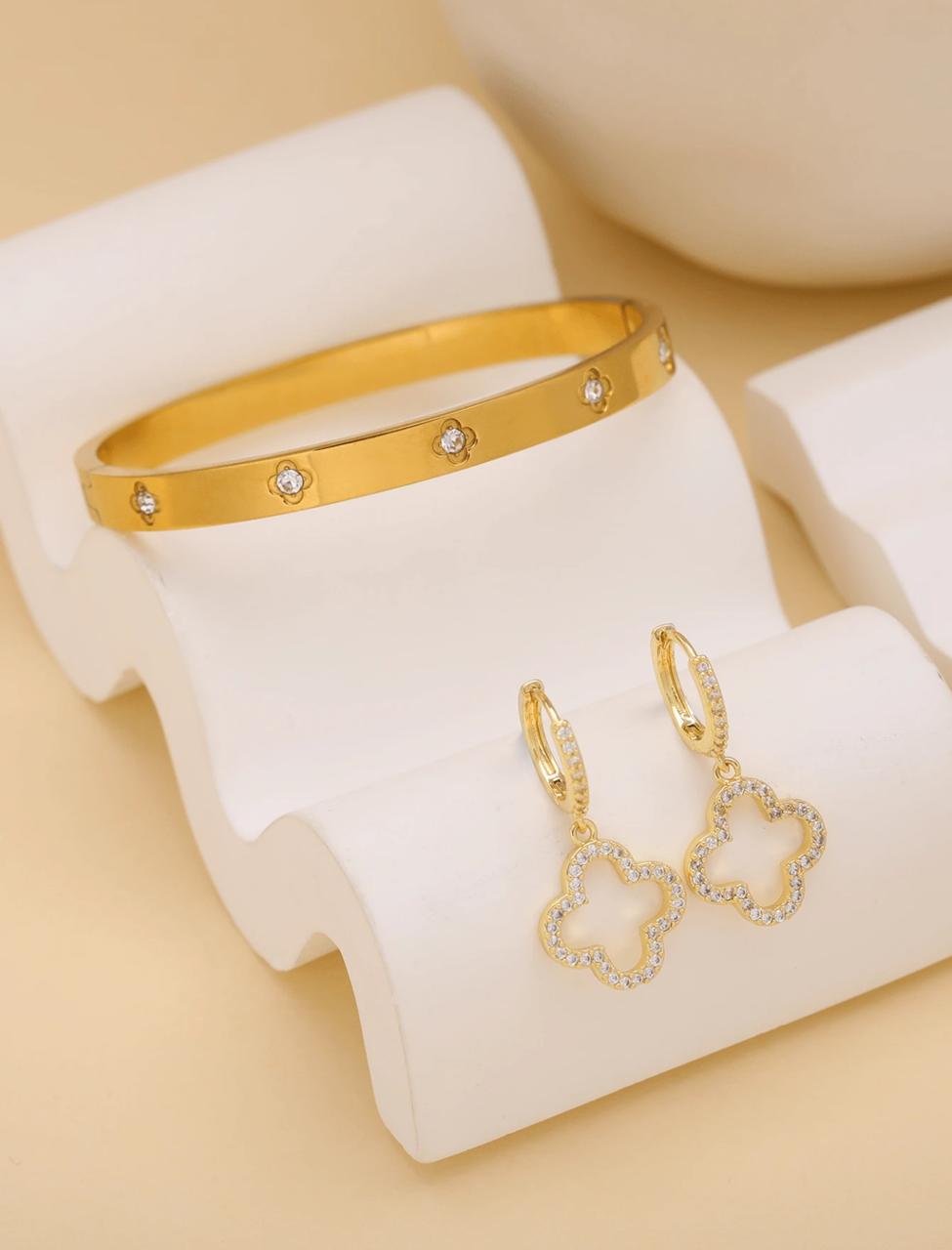 2pcs Vintage Elegant Flower Jewelry Set: Bracelet And Earrings image 4