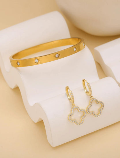 2pcs Vintage Elegant Flower Jewelry Set: Bracelet And Earrings image 4