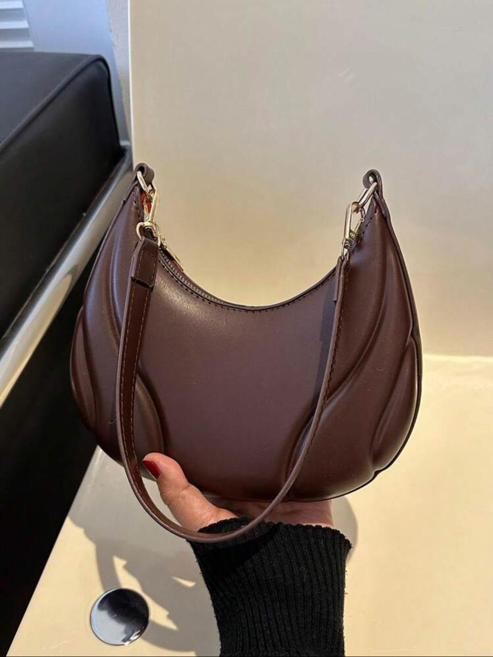 ALL MATCH TEXTURED EMBOSSED FASHION SOLID COLOR CRESCENT BAG - Brown image