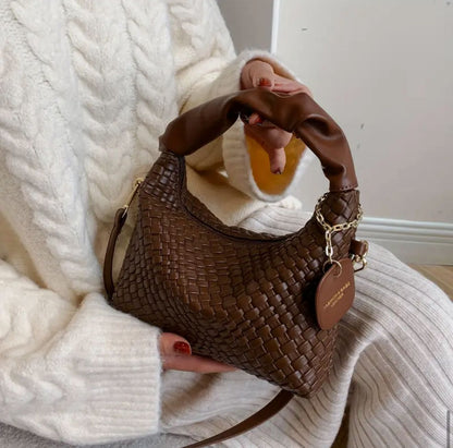 Woven Pattern Handbag For Women, Stylish Mini Crossbody Bag, Simple Ruched Hobo Bag & Purse image 2