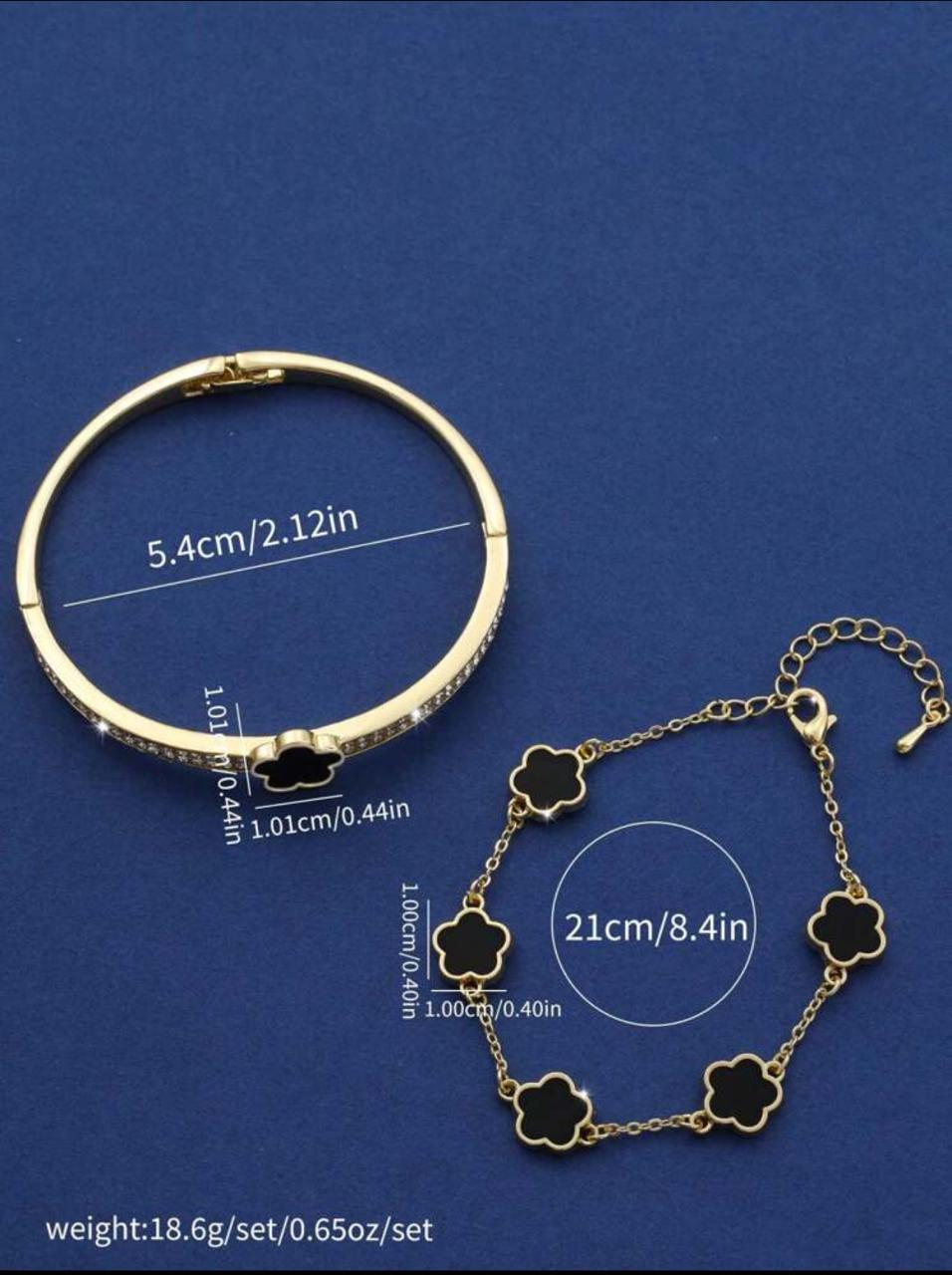 2-PIECE SET: PERSONALIZED FIVE-PETAL FLOWER & CUBIC ZIRCONIA BRACELETS image 1