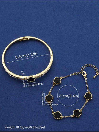2-PIECE SET: PERSONALIZED FIVE-PETAL FLOWER & CUBIC ZIRCONIA BRACELETS image 1