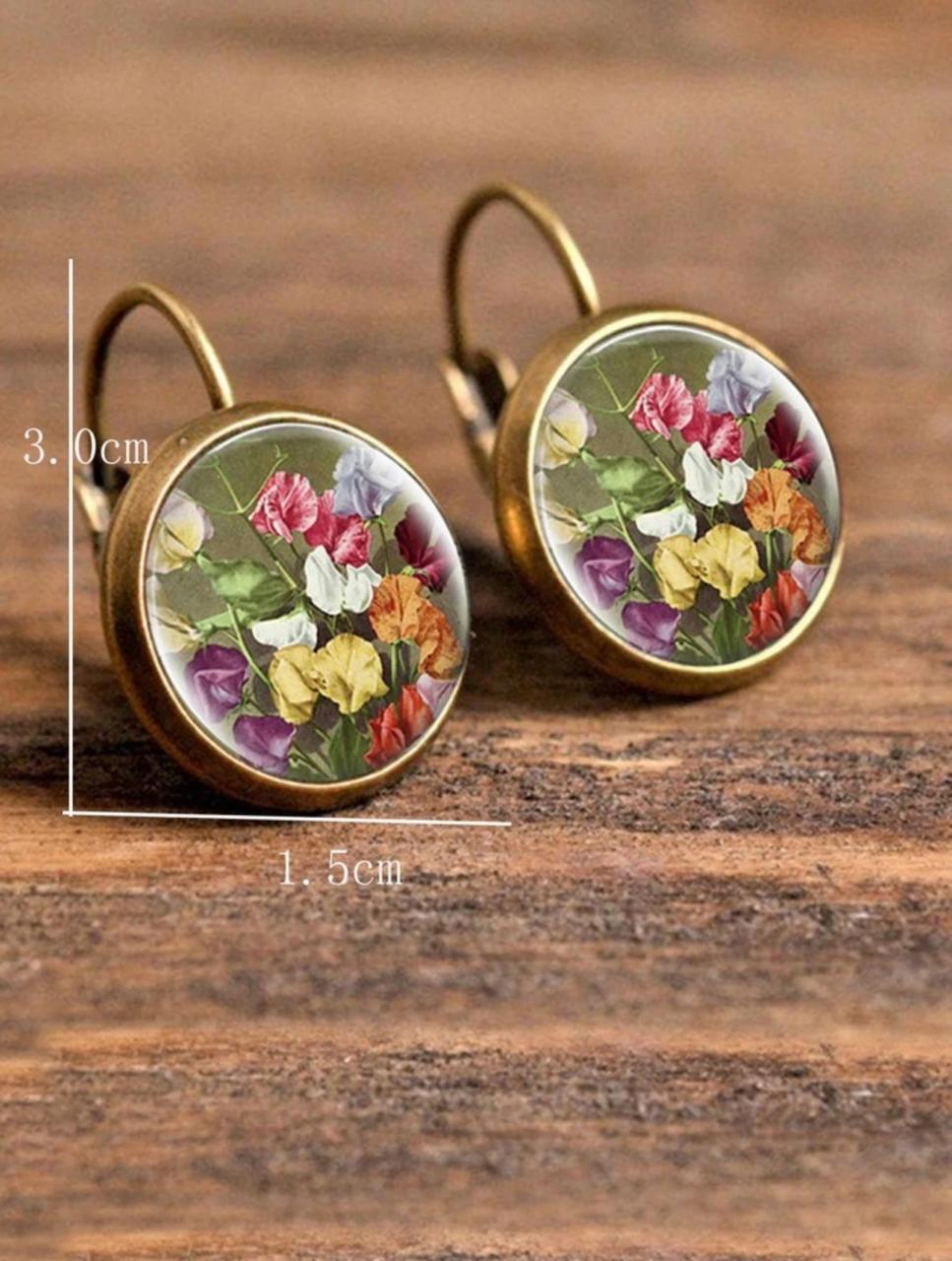 FLORAL PRINT ROUND DROP EARRINGS image 1
