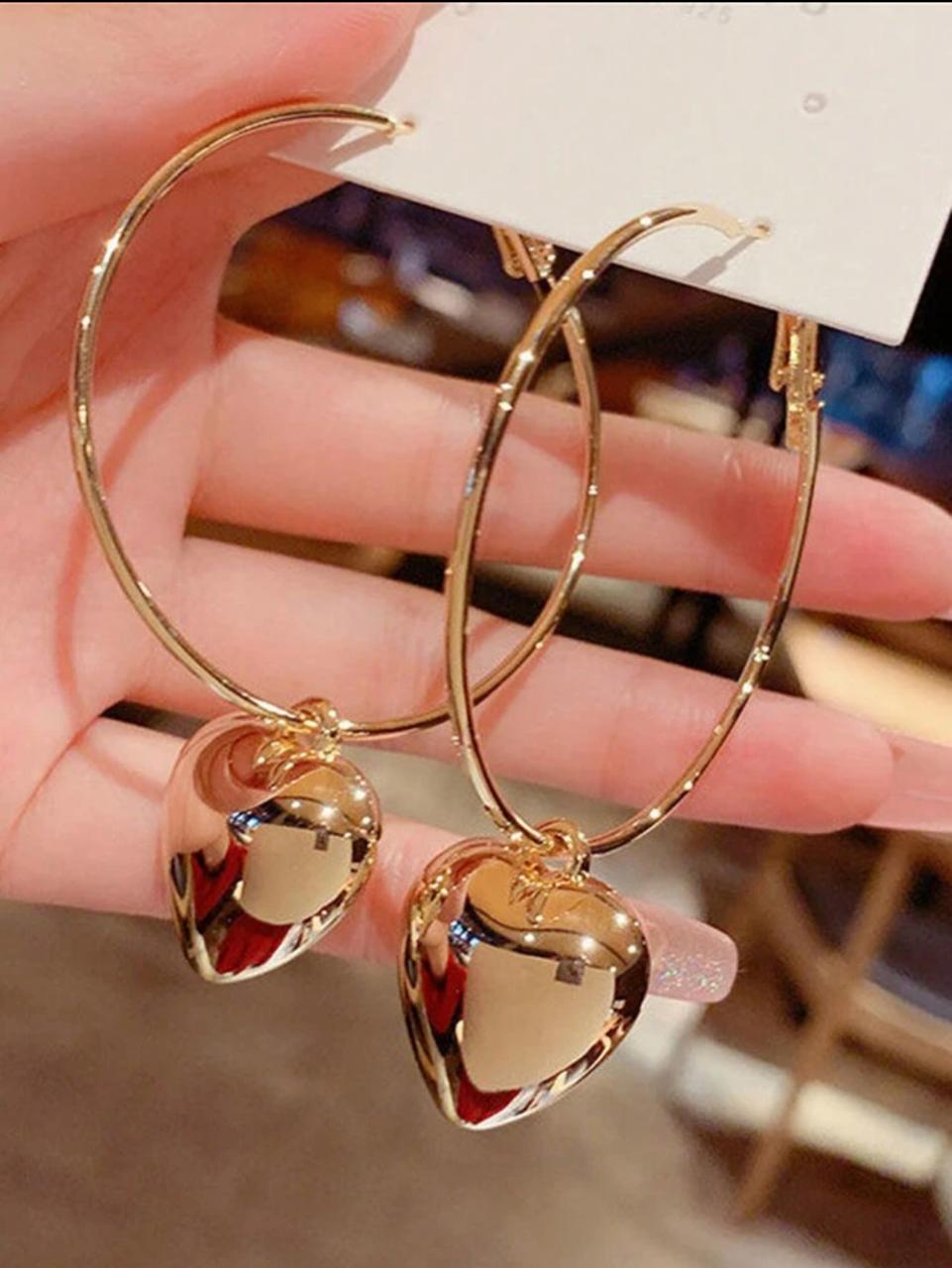 MINIMALIST EXAGGERATED BIG CIRCLE & HEART DROP EARRINGS image 2
