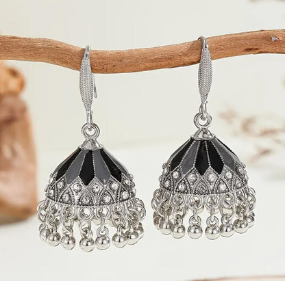 Elegant bohemian-style silver-toned dangles adorned with sparkling inlaid rhinestones image 2