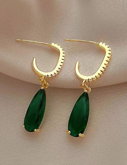 Green Cubic Zirconia Drop Earrings For Women image 1