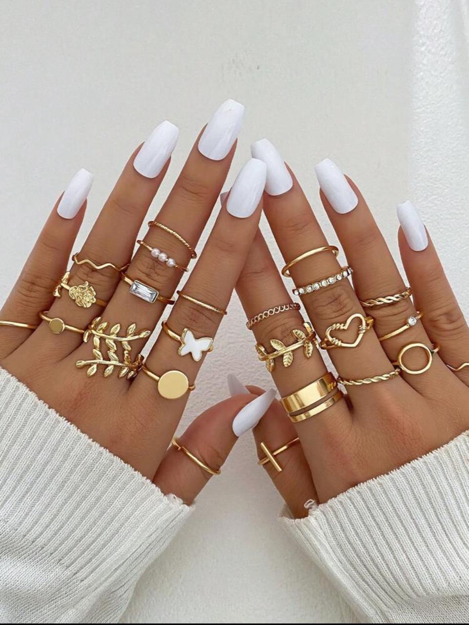 24pcs Vintage Heart Ring Set Skeleton Butterfly Pearl Crystal Geometric Ring image 0