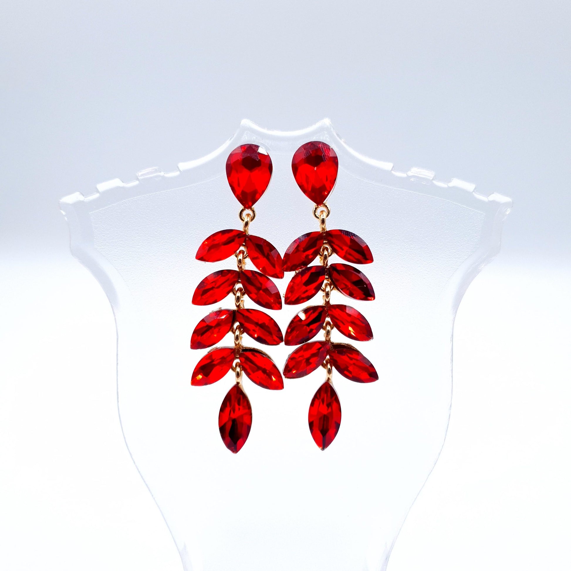 Elegant petal-shaped earrings adorned with sparkling rhinestones for a radiant, sophisticated look.(Golden = 2, Red = 1) image 1