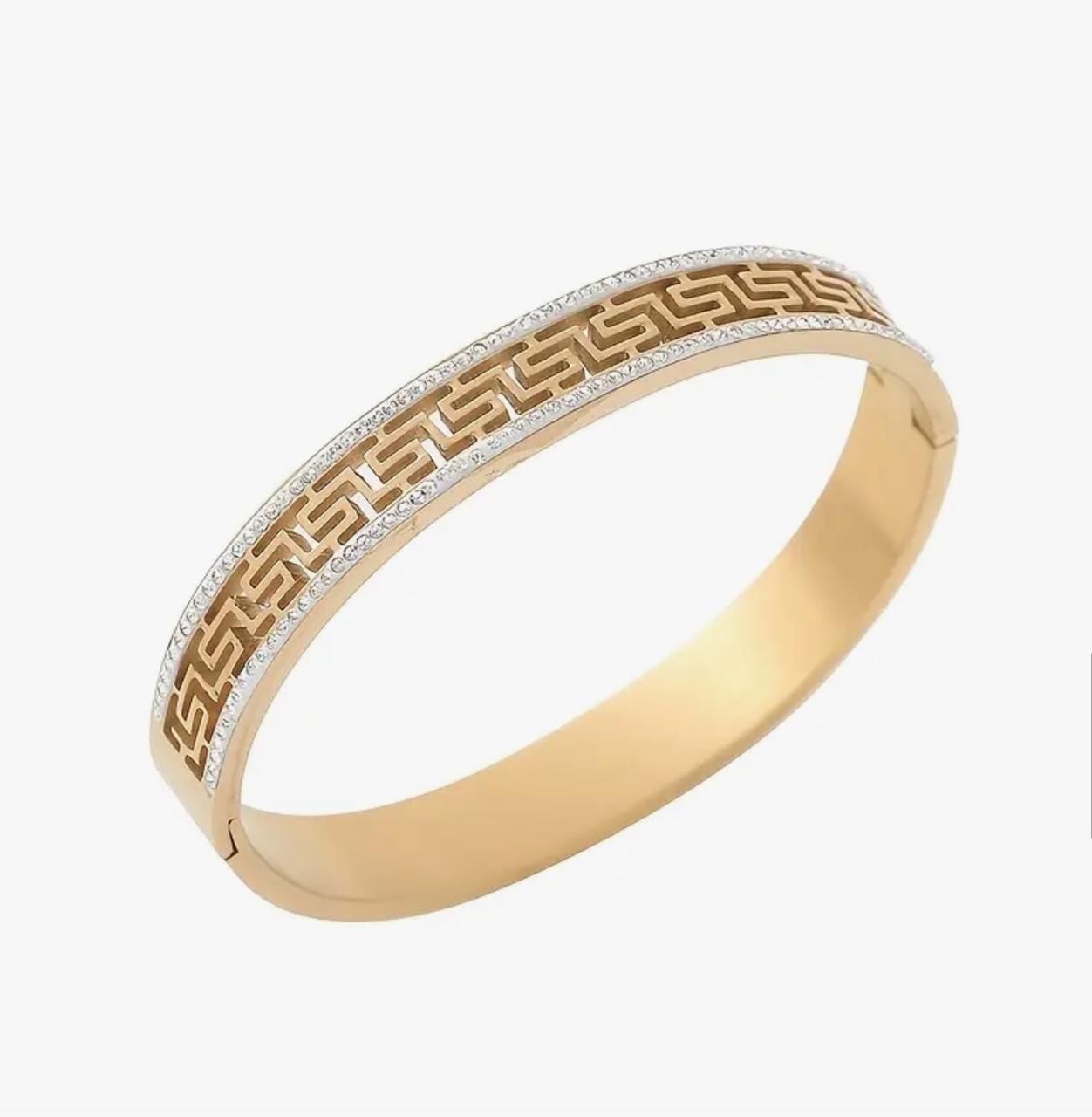 Stainless Steel Inlaid Rhinestone Hollow Carved Bracelet Simple and Fashionable image 1