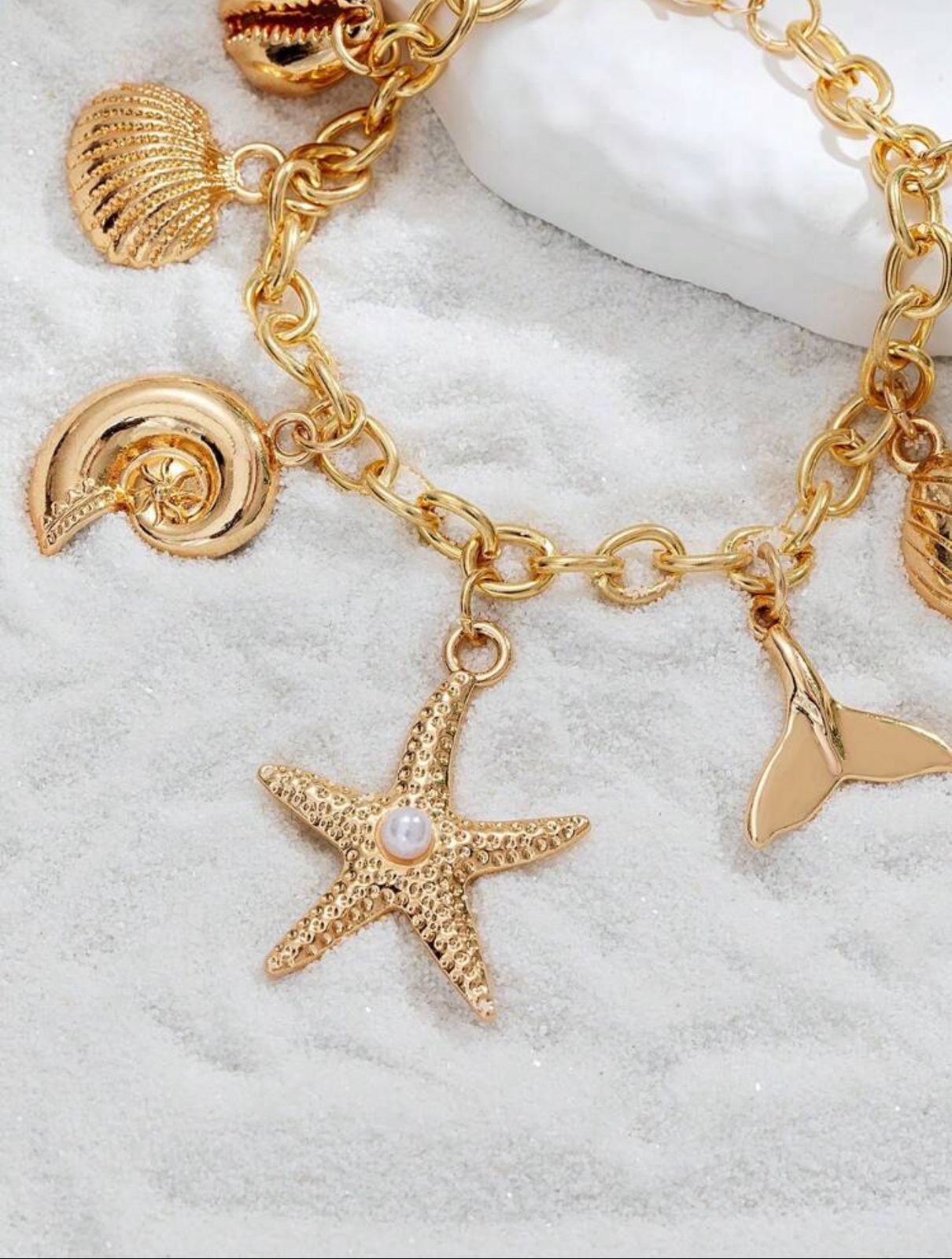 18K Gold Plated Alloy Starfish, Shell, Mermaid Pendant Bracelet, Suitable For Daily Wear And Vacation image 2