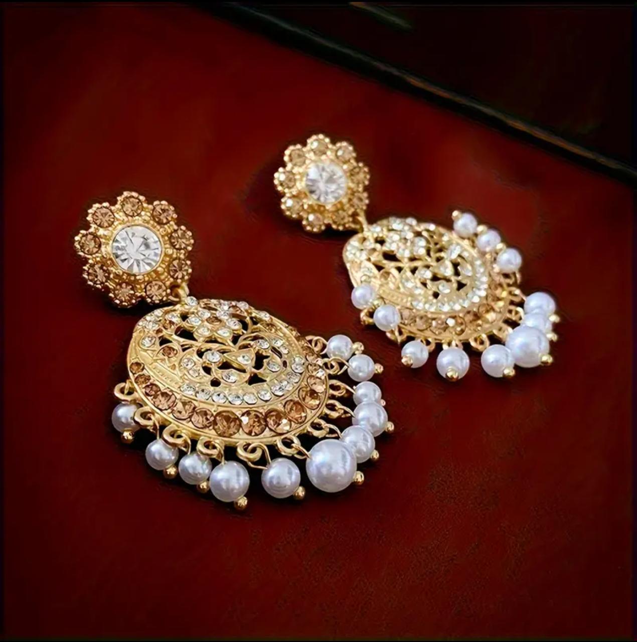 JHUMKAI Elegant Women's Tassel Earrings with Faux Pearls & Rhinestones - 925 Silvery Posts for Everyday & Party Wear image 3
