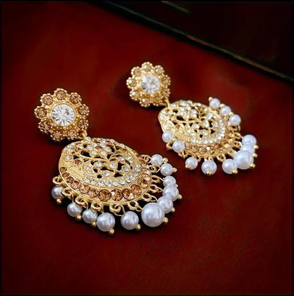 JHUMKAI Elegant Women's Tassel Earrings with Faux Pearls & Rhinestones - 925 Silvery Posts for Everyday & Party Wear image 3