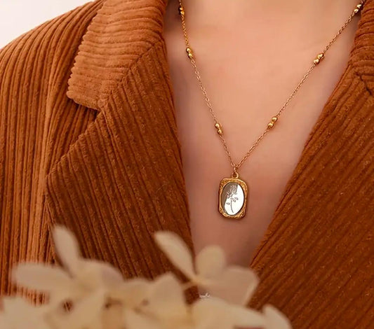 Elegant Vintage Rose Print Stainless Steel Pendant – Perfect for Everyday Wear & Gifting image 0