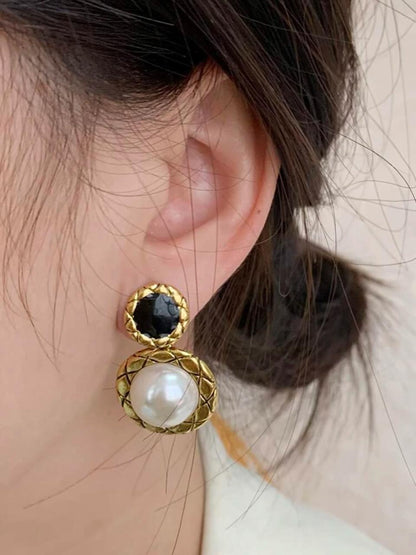 FAUX PEARL D?COR ROUND DROP EARRINGS image 2