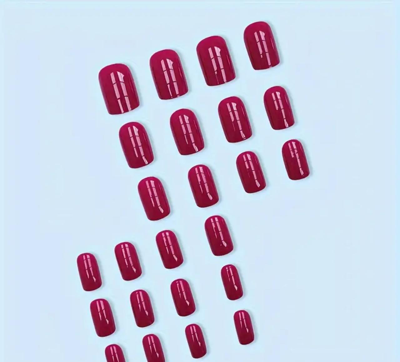 Glossy Shocking Pink Press On Nails Medium Square Fake Nails image 2