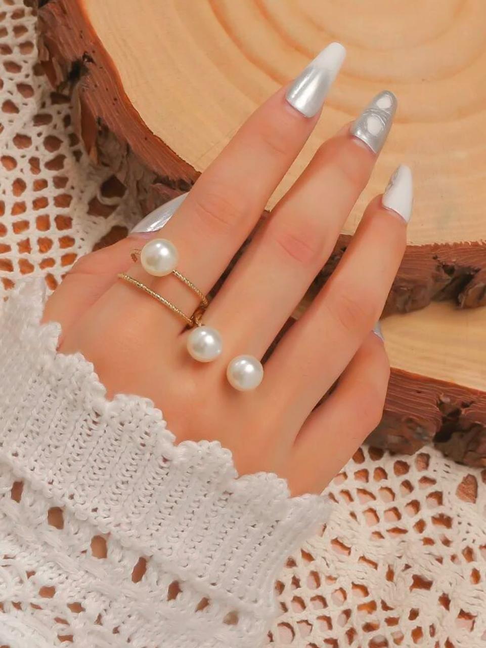 2pcs Simple Faux Pearl Open Ring Set image 0