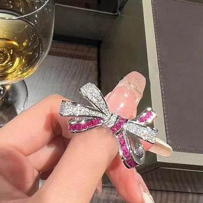 PINK-WHITE BOW RING (Adjustable) image 1