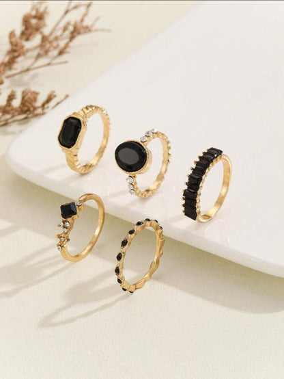 5pcs/set Simple Design Black Stone Inlaid Ring Set image 1