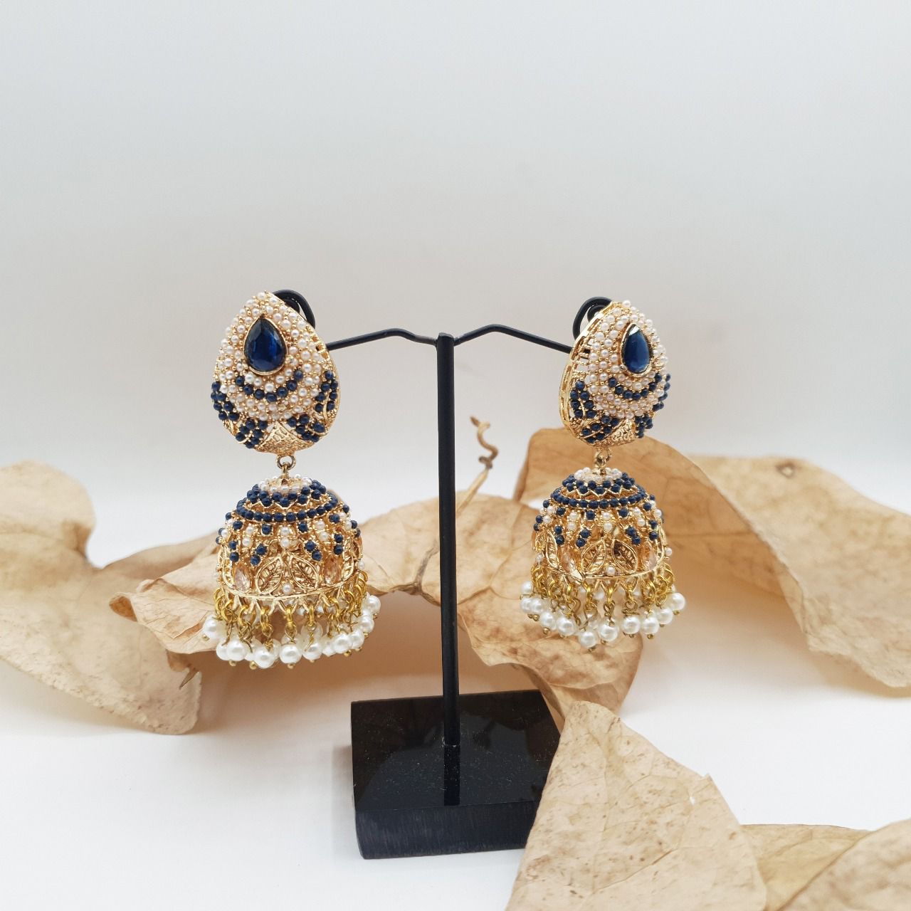 Discover timeless elegance with our Regal Pearldrop Jhumka Collection - Black image