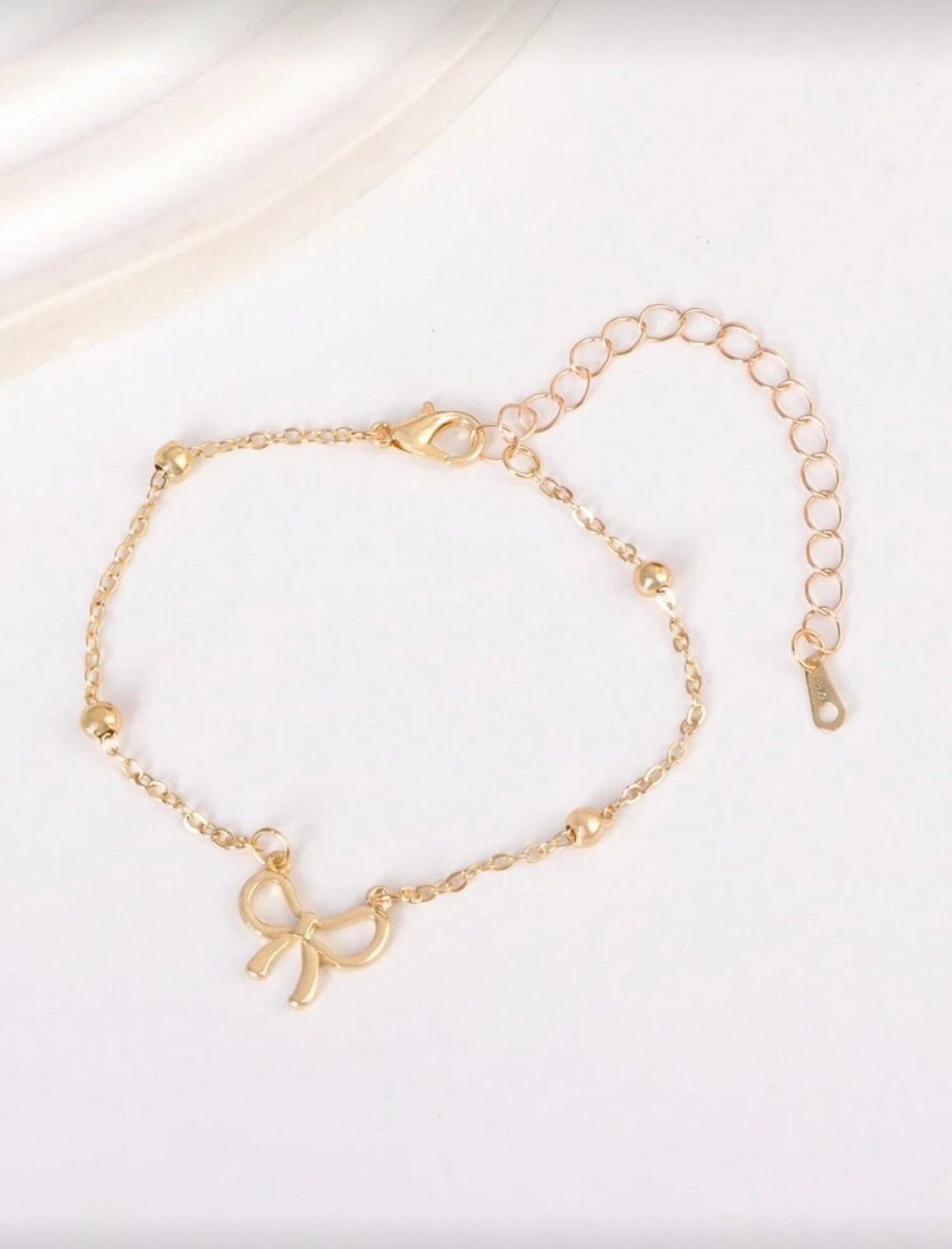 Gold-Tone Stainless Steel Beaded Bow Link Chain Bracelet image 3