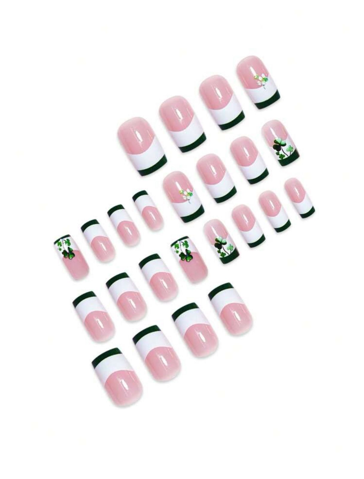 24pcs Ballet Shaped Green Clover Rhinestone Glamorous False Nails image 2