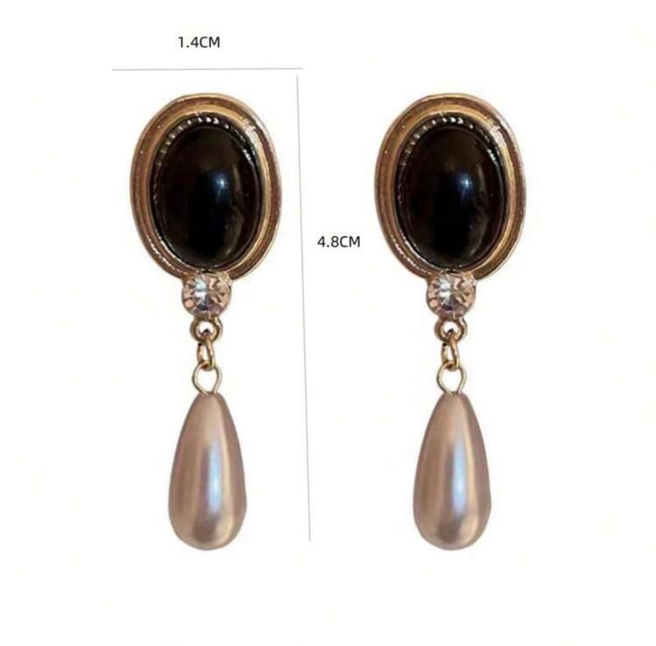 VINTAGE BLACK PEARL TEARDROP DANGLE EARRINGS image 3
