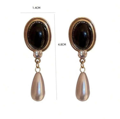 VINTAGE BLACK PEARL TEARDROP DANGLE EARRINGS image 3